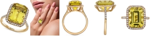 EFFY Collection EFFY&reg; Lemon Quartz (7-5/8 ct. t.w.) & Diamond (3/8 ct. t.w.) Halo Ring in 14k Gold